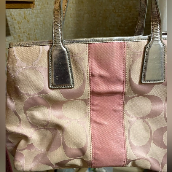 COACH ERGO SIGNATURE TOTE BAG PINK SILVER CANVAS TOTEBAG - Picture 5 of 15